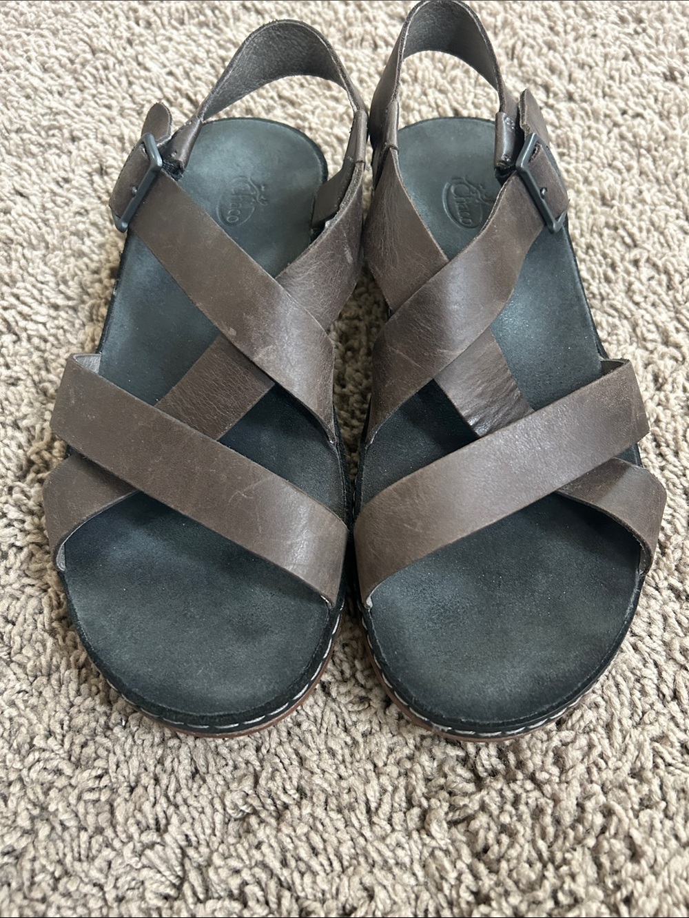 Chaco dark brown Leather Cross-Strap Sandals 8